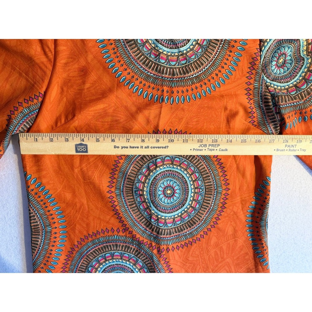 Pink Owl Orange Boho Medallion Print 3/4 Sleeve Mini Shift Dress Womens Medium - Picture 3 of 10